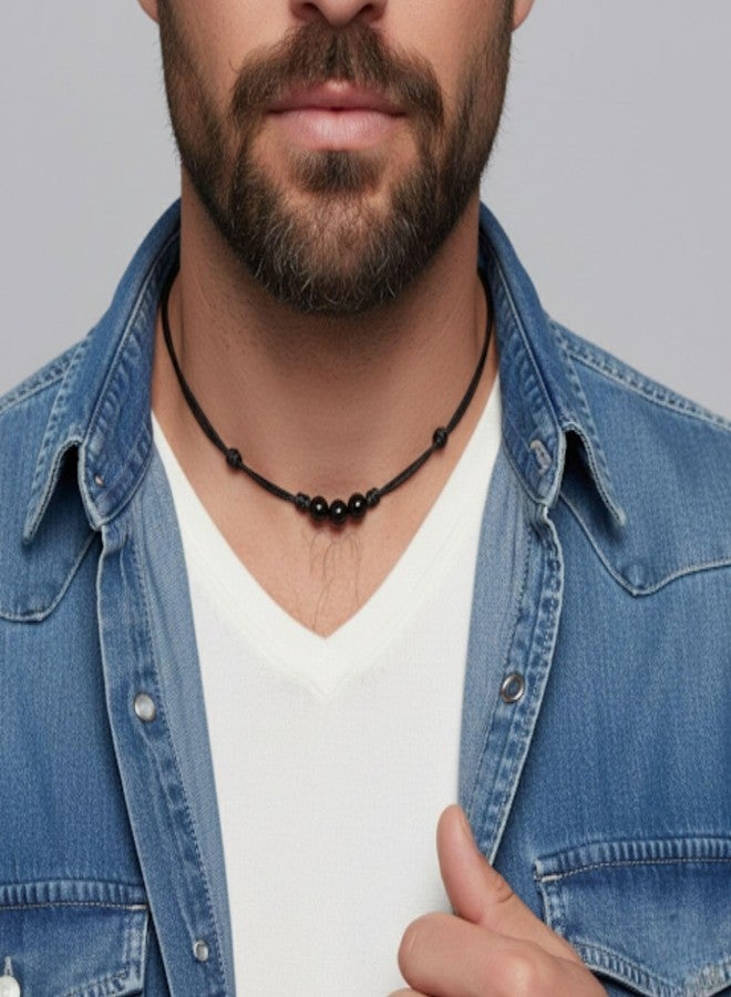 Luck Strings Tourmaline Gemstone Beads Knotted Necklace with Adjustable Wax Nylon Cord - Unisex Good Luck Beaded Crystal Choker for Men & Women Protection Jewelry - Image 4